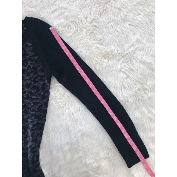 R+J COUTURE Leopard Print Sweater Dress Fitted Raglan‎ Sleeve Black Gray Small - Picture 9 of 11